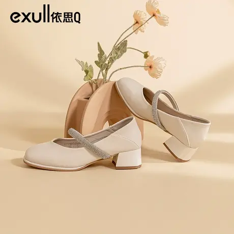 exull依思q气质法式小跟鞋中跟女鞋2024年新款方头一字带玛丽珍鞋商品大图
