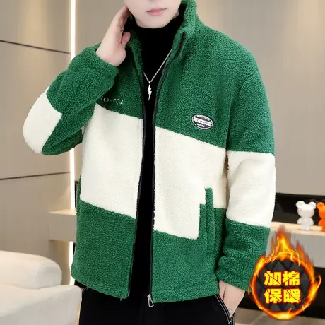 潮牌立领仿羊羔绒毛棉衣冬季加棉加厚棉袄男士颗粒绒保暖棉服外套商品大图