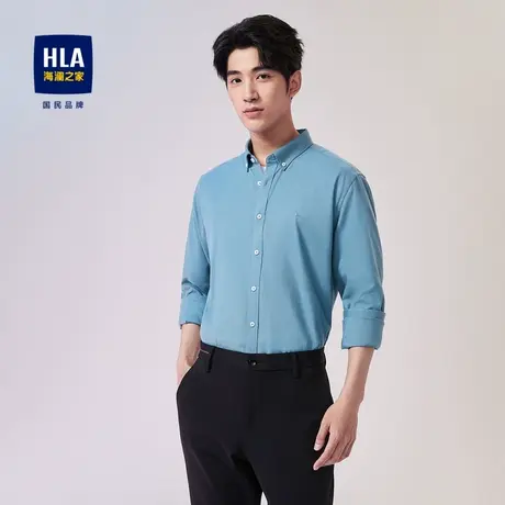 HLA/海澜之家提花长袖休闲衬衫2023秋季新款扣领尖领绣花衬衣男商品大图