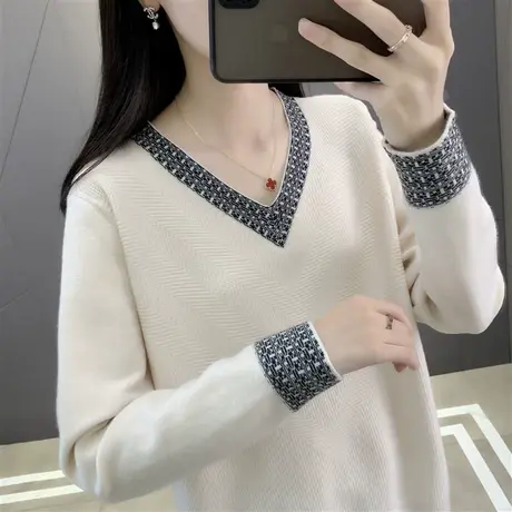 针织打底衫女内搭2022新款洋气V领宽松百搭上衣女士毛衣外穿秋冬图片