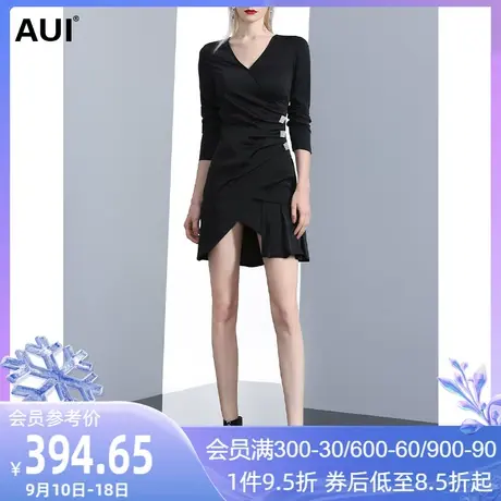 欧洲站小个子显高显瘦连衣裙女秋2023新款心机设计感长袖V领裙子图片