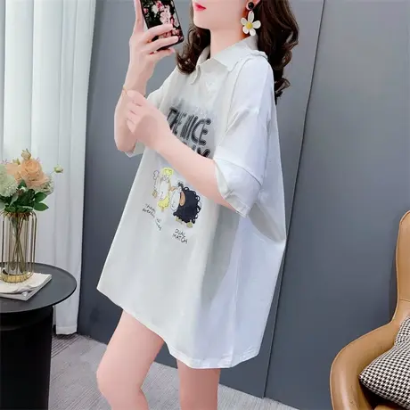 设计感Polo领短袖T恤女夏季2023新款宽松洋气减龄时尚学院风上衣图片