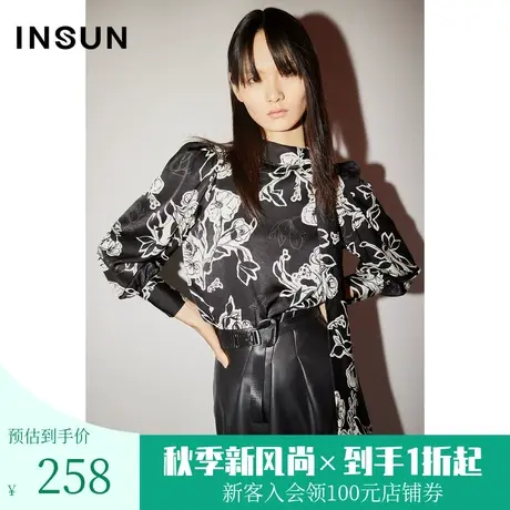 恩裳COVER初冬2022时尚围巾领灯笼袖浪漫复古轻法式花卉衬衫图片