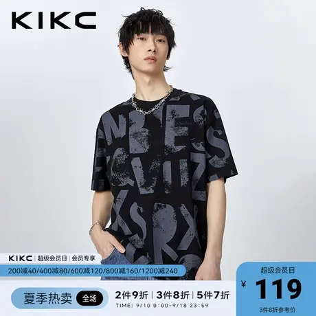 kikct恤男2023春夏新款商场同款字母满印高街潮流嘻哈半袖体恤商品大图