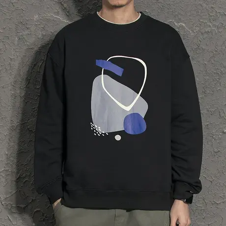 不规则图案克莱茵蓝加绒卫衣男秋冬2021新款韩版潮流潮牌男装上衣商品大图