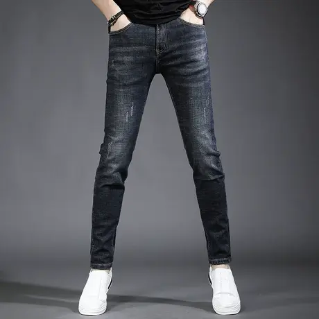 香港高端牛仔裤男春秋季2022年新款修身小脚蓝色质感弹力裤子男图片