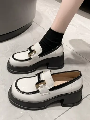 复古英伦风小皮鞋女2023秋季新款一脚蹬厚底乐福鞋日系jk单鞋通勤商品大图