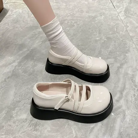 小皮鞋女夏季2023年新款防滑英伦风松糕鞋子厚底单鞋圆头玛丽珍鞋商品大图
