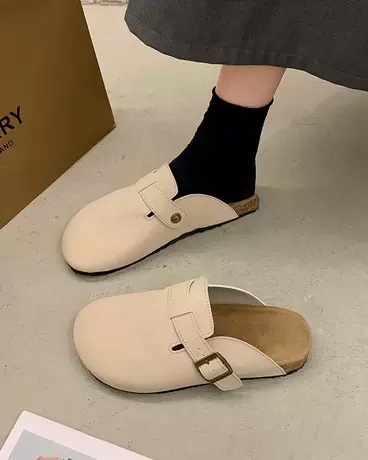 勃肯鞋女包头半拖鞋女外穿2023新款夏季孕妇平底一脚蹬复古懒人鞋商品大图