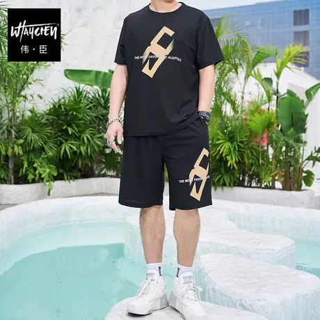 伟臣夏季新品大码男装短裤短袖套装男胖子加肥加大冰丝轻薄休闲装图片