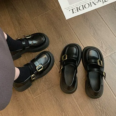 厚底玛丽珍鞋女夏季新款浅口一字带学院日系jk乐福鞋松糕底小皮鞋商品大图