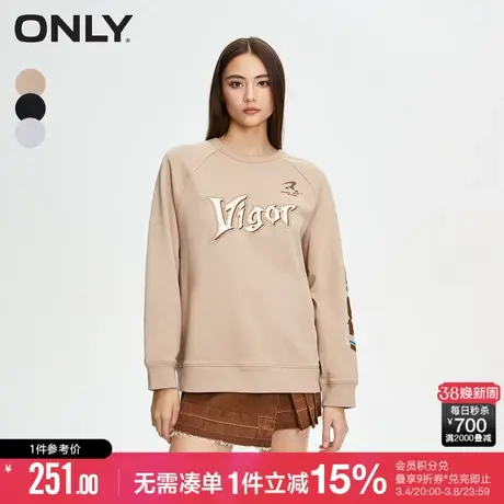 ONLY夏季显瘦插肩袖立体刺绣宽松圆领休闲卫衣女商品大图