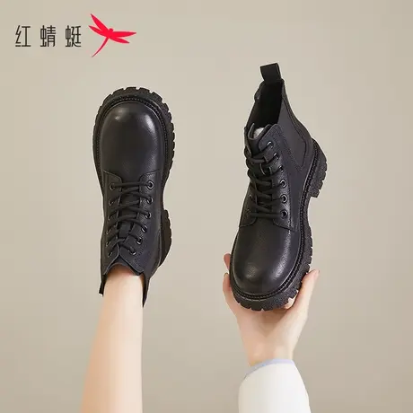 红蜻蜓英伦风厚底马丁靴女款2023秋季新款炸街小短靴粗跟烟筒靴商品大图