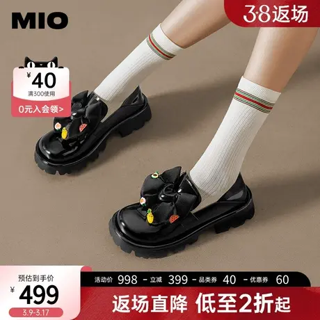 MIO米奥春季新款大蝴蝶结女鞋漆面单鞋单鞋增高松糕底乐福鞋商品大图