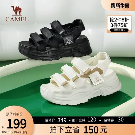骆驼女鞋2023夏季新款厚底运动凉鞋女粗跟魔术贴时尚休闲沙滩鞋商品大图