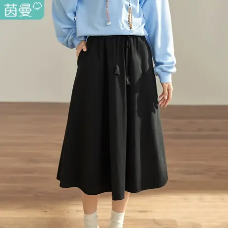 【商场同款】茵曼2023春女装新款橡筋腰绣花绑带设计A字裙半身裙图片