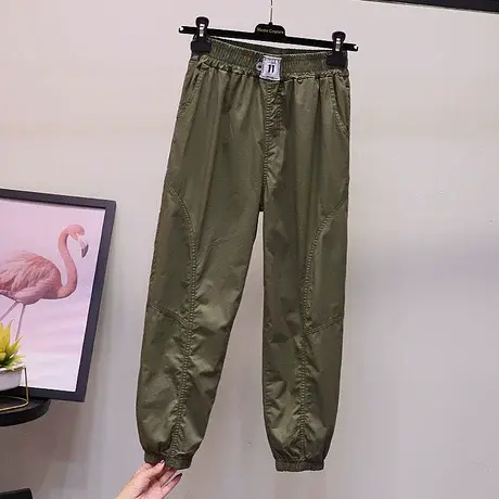 欧洲站2023夏季新款工装裤松紧腰九分休闲裤哈伦裤收脚萝卜裤女潮图片