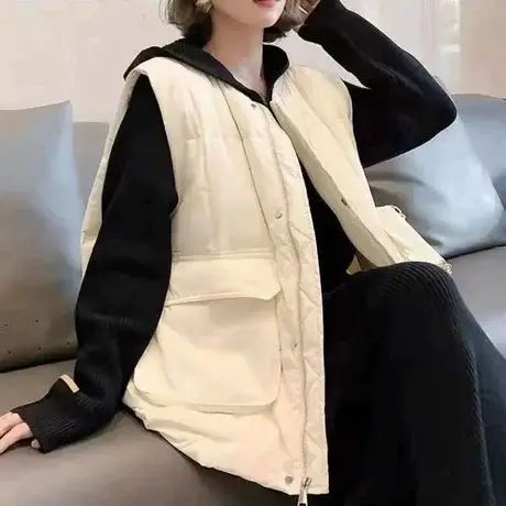 2023新款欧货大口袋羽绒棉马甲女欧洲站冬女装时尚洋气加厚外套潮图片