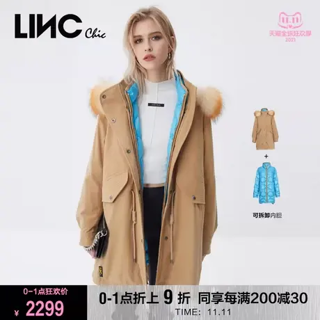 LINC金羽杰羽绒服女2023年冬新款反季连帽毛领中长款专柜断码清仓商品大图