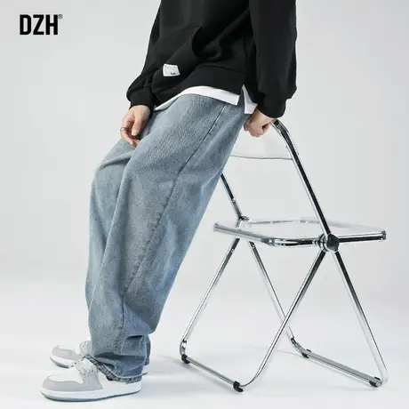 男士美式牛仔裤男款春秋季水洗美式高街帅气直筒裤蓝色休闲长裤子商品大图