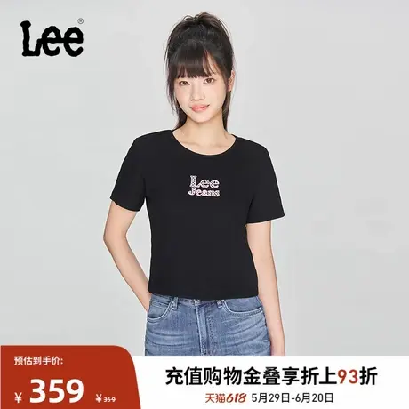 Lee商场同款25春夏新品标准版圆领刺绣Logo短款女短袖T恤显瘦潮图片