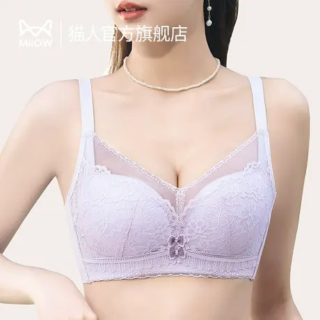 猫人女士内衣蕾丝莫代尔文胸无钢圈收副乳小胸聚拢防下滑胸罩J2图片