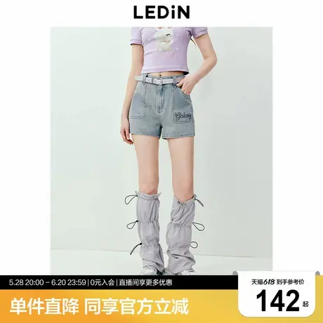 乐町复古牛仔短裤松紧腰24新款绣花显瘦辣妹经典水洗女百搭裤子商品大图