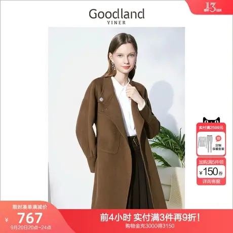 音儿美地女装2022冬季新款牛角扣灯笼袖纯羊毛双面呢大衣外套商品大图