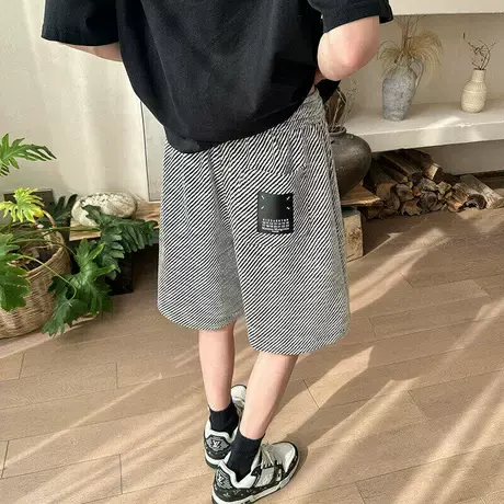 港风夏款宽松透气直筒裤oversize短裤男夏季新款斑马纹休闲五分裤图片