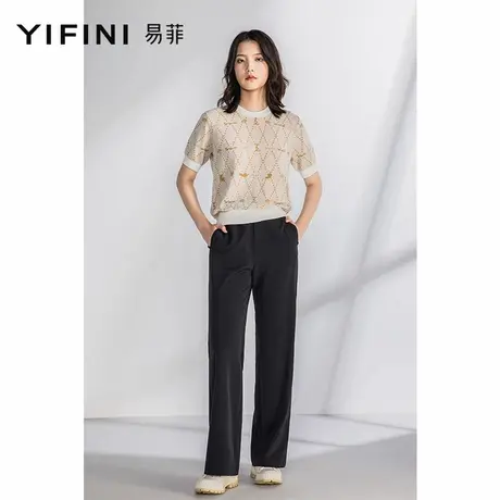 Yifini/易菲宽松针织衫女短袖圆领毛衫春夏新款薄款休闲上衣商品大图