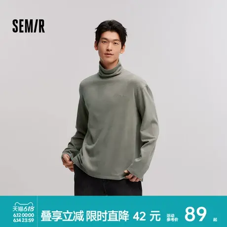 森马长袖T恤男发热保暖高领德绒打底衫上衣2024冬季新款堆领品质商品大图