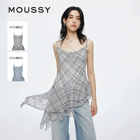 moussy2025夏季新品不规则下摆时尚格纹修身吊带衫028ISA33-4091图片