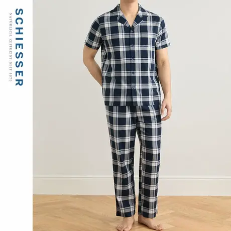 SCHIESSER舒雅春夏男士纯棉软糯亲肤透气梭织格子家居服套装22767图片