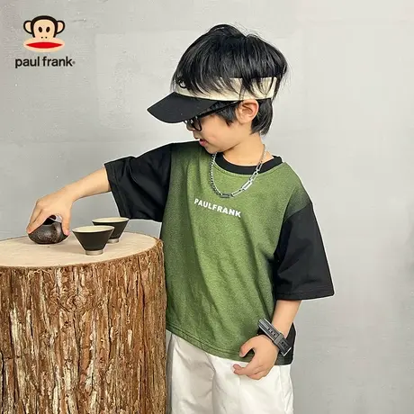 大嘴猴短袖T恤童装渐变字母印花圆领儿童撞色上衣夏季薄款男女童商品大图