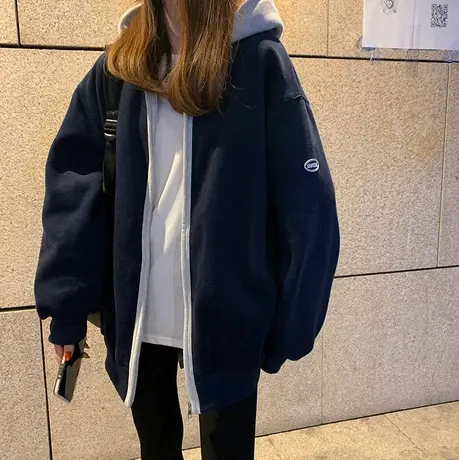 棒球服韩版宽松开衫卫衣拉链加绒加厚oversize小众设计感胖mm女装图片