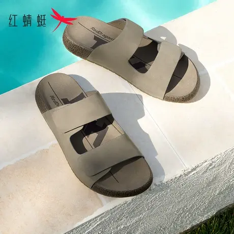 红蜻蜓一字拖2025夏季新款男鞋牛皮软底舒适吐司拖鞋休闲勃肯鞋男商品大图