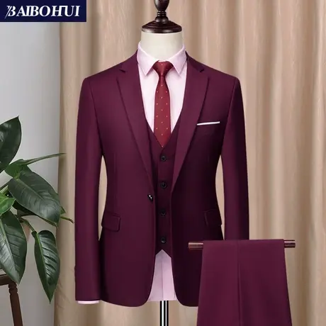 西装男套装新郎伴郎结婚礼服三件套韩版修身小西服套装商务正装图片