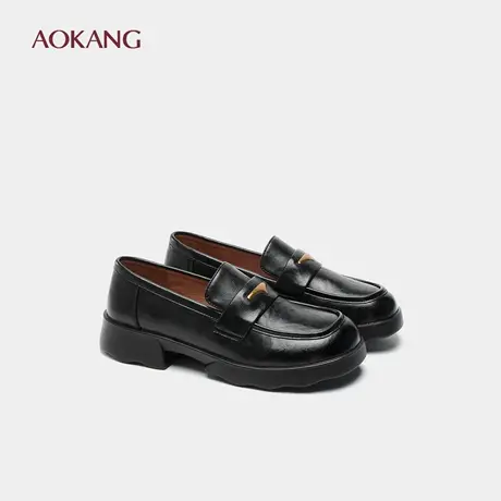 奥康 女鞋2025秋季乐福鞋一脚蹬小皮鞋学院风JK通勤浅口单鞋低跟图片