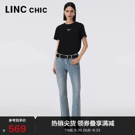 LINCCHIC金羽杰牛仔裤2023年新款女中腰直筒牛仔裤女S233JE476Y商品大图