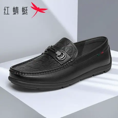 红蜻蜓豆豆鞋男秋季真皮舒适软底一脚蹬乐福鞋潮流百搭休闲皮鞋男图片