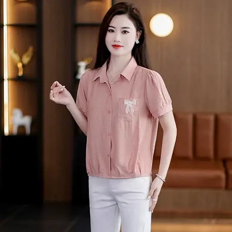 拉夏贝尔夏季短衬衫女2025年新洋气减龄小衫时尚女士短款绿色上衣图片