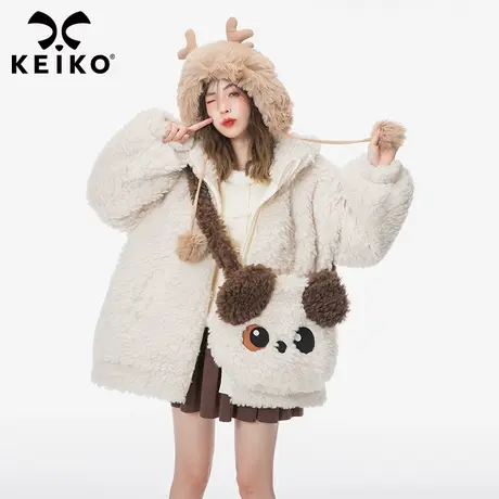 KEIKO 软糯羊羔毛外套女夹棉加厚23秋冬奶fufu大颗粒毛绒棉服大衣图片