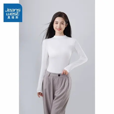 KF真维斯女装2025秋季新款 女款修身显瘦半高领保暖秋衣上衣图片