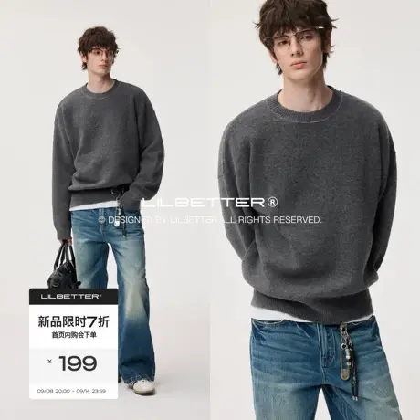 Lilbetter高密老钱廓形绵羊毛刺绣圆领毛衣百花绒磨毛纱套头上衣图片