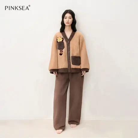 加厚珊瑚绒睡衣女款冬季长袖长裤开衫可外穿可爱小熊猫家居服套装商品大图
