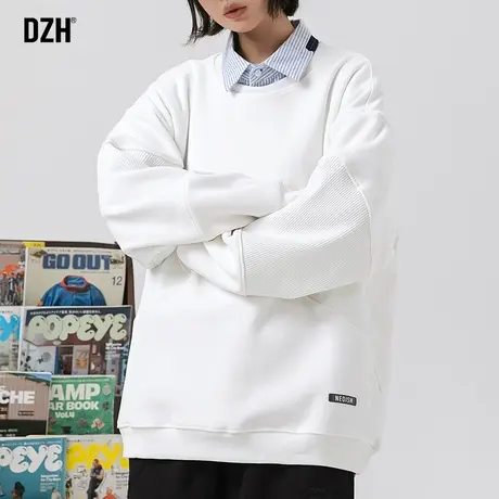 灯芯绒拼接重磅卫衣男春秋季圆领潮牌长袖上衣宽松情侣装2023新款商品大图