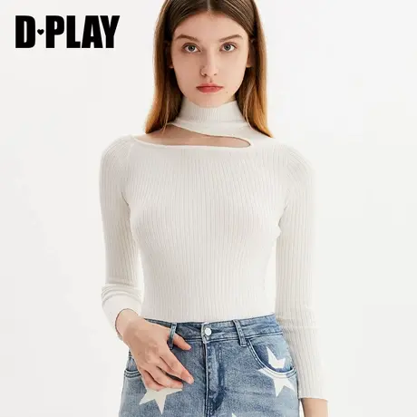 DPLAY德帕拉春新品欧美纯色大镂空领修身针织衫显瘦打底毛衣商品大图