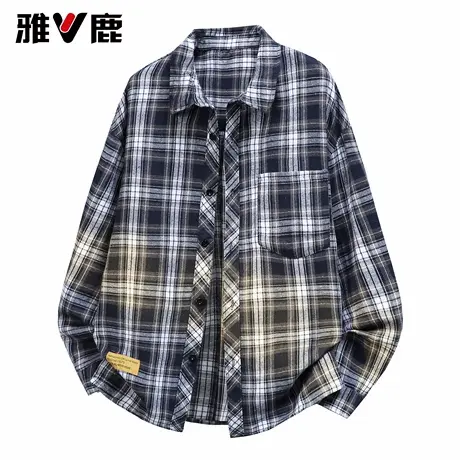 雅鹿2026春季新款宽松经典格子衬衫男青年时尚高级感休闲长袖衬衣图片
