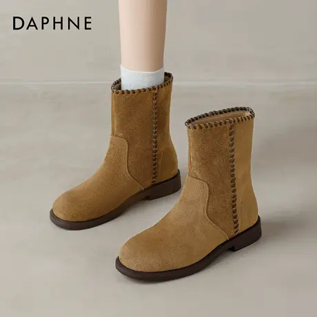 达芙妮美拉德靴子女款春季2026新款西部牛仔靴复古中筒短靴裤管靴图片