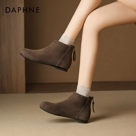 达芙妮内增高棕色短靴女2025新款秋冬绒面瘦瘦切尔西及踝靴马丁靴图片